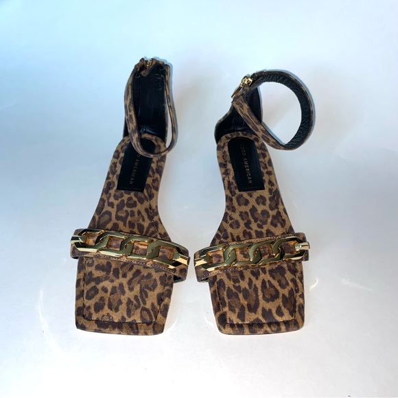 Good American Leopard Sandals Flats Square Toe Back Zip NEW Women’s Size 7 $159 - Picture 4 of 4